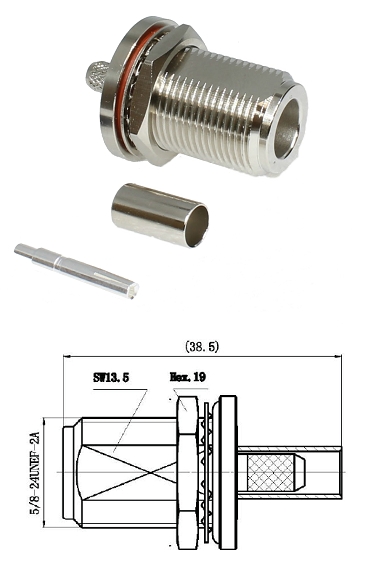 N Type Crimp Bulkhead Jack RG58