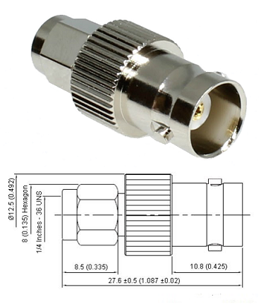 BNC Jack - SMA Plug (Nickel)