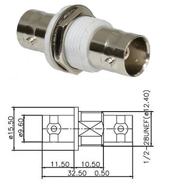 BNC Bulkhead Jack/Jack Adaptor Insulated 75 ohm