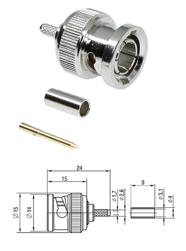 BNC Crimp Plug RA8000 (solder pin)