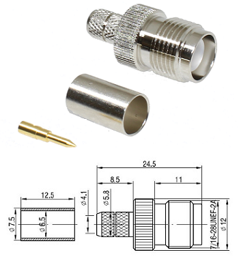 TNC RP Crimp Straight Jack LMR240 (solder pin)