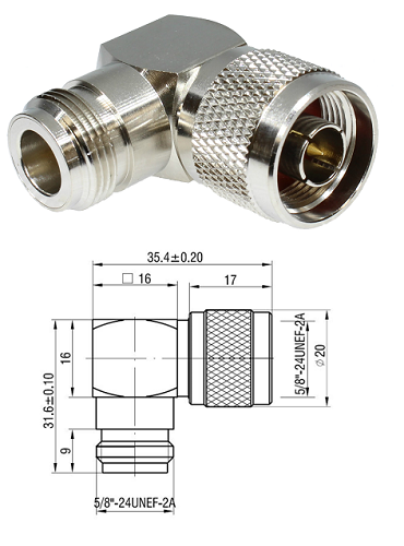 N Type Jack/Plug Right-Angle Adaptor