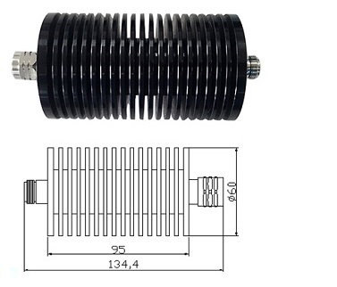 N Type Attenuator 50W, DC-3GHz N-Male to N-Female