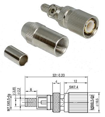 1.6/5.6 Crimp Plug BT3002, SYV-75-2-2( Solder/Crimp/Screw Cover)