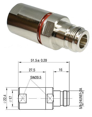 N Straight Clamp Female for 1/2" Cable (52mm)