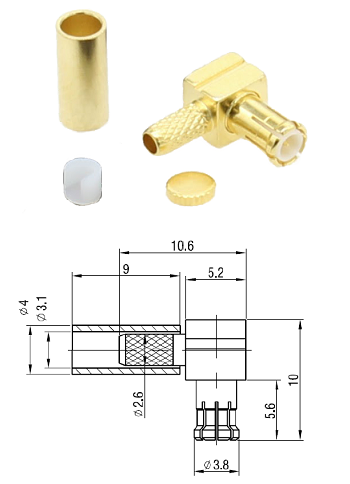 MCX Right-Angled Plug RG174, RG316