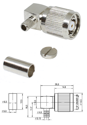 TNC-RP Right-Angled Crimp Plug RG58, LMR195