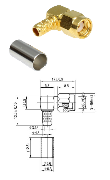 SMA-RP Right-Angled Crimp Plug RG223