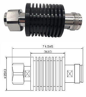 RF Attenuator (15W, DC-3GHz, 4.3-10-Male to 4.3-10-Female