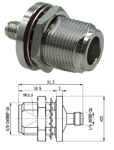 N Type Jack - SMA Jack Bulkhead Adaptor (31.5mm)