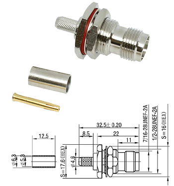 TNC Bulkhead Crimp Jack RG58