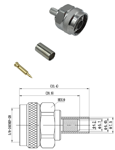 N Type Crimp Plug LMR240 Hex Nut