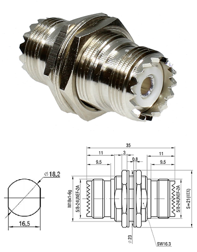 UHF Bulkhead Jack/Jack Adaptor