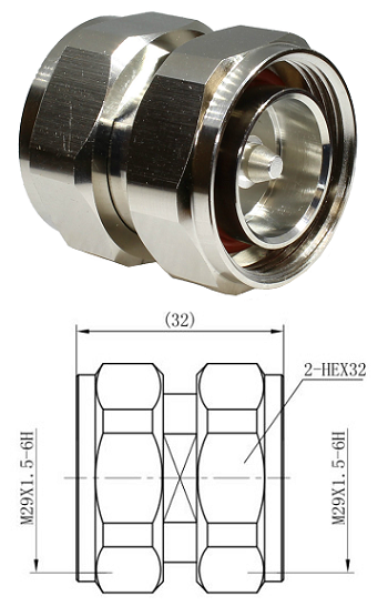 Adaptor 7/16 Plug/Plug (Hex)