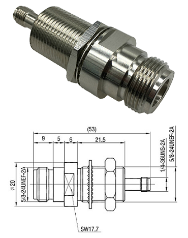 N Type Jack - SMA Jack Bulkhead Adaptor